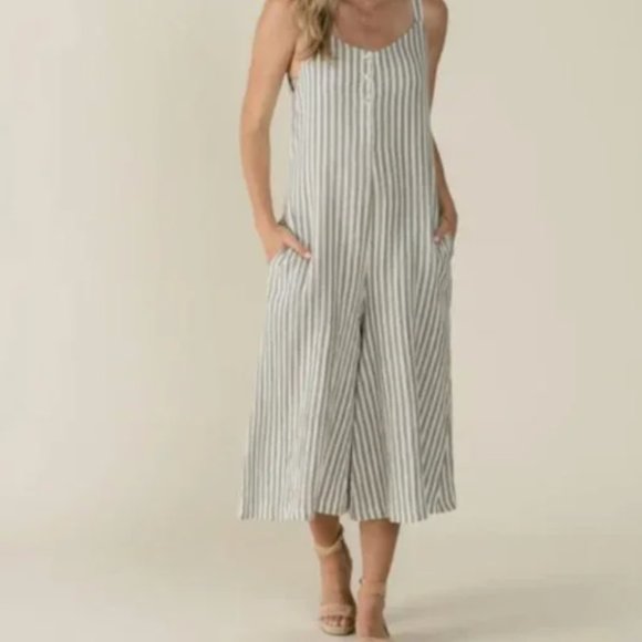 Rylee & Cru Bridgette Jumpsuit in Grey Stripe - Picture 1 of 3